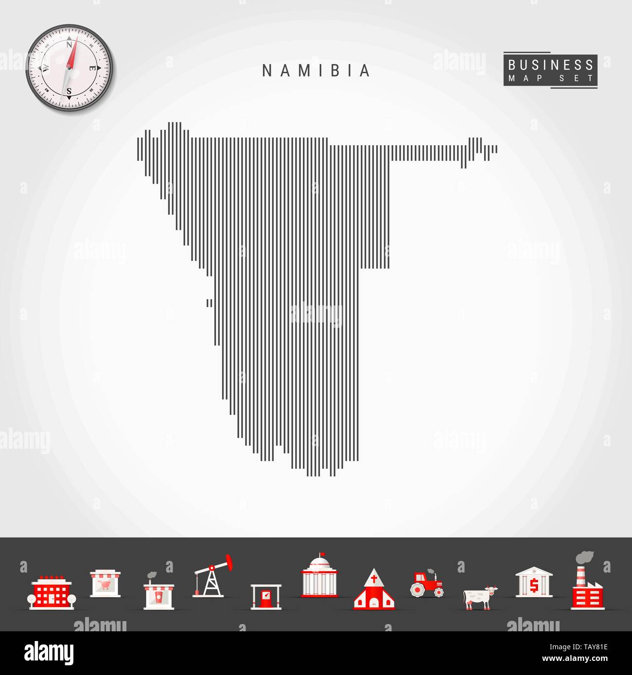 Vector Vertical Lines Pattern Map of Namibia. Striped Simple Silhouette ...