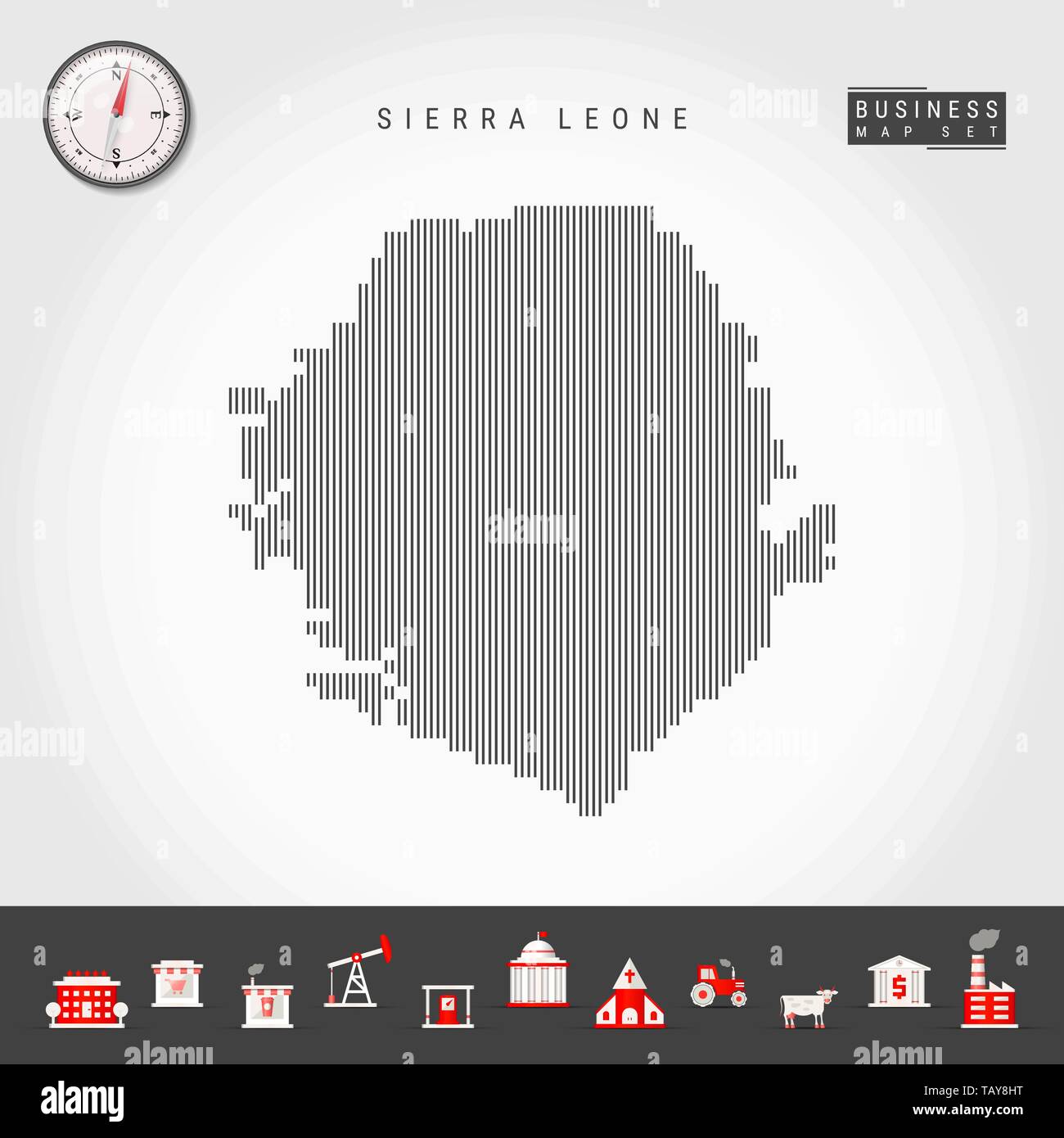 Vector Vertical Lines Pattern Map of Sierra Leone. Striped Simple ...