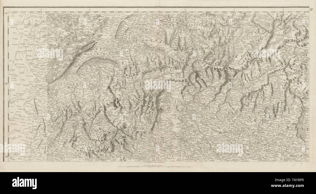 Alps. Savoie Piedmont Lombardy Aosta Southern Switzerland. CHAUCHARD 1800 map Stock Photo
