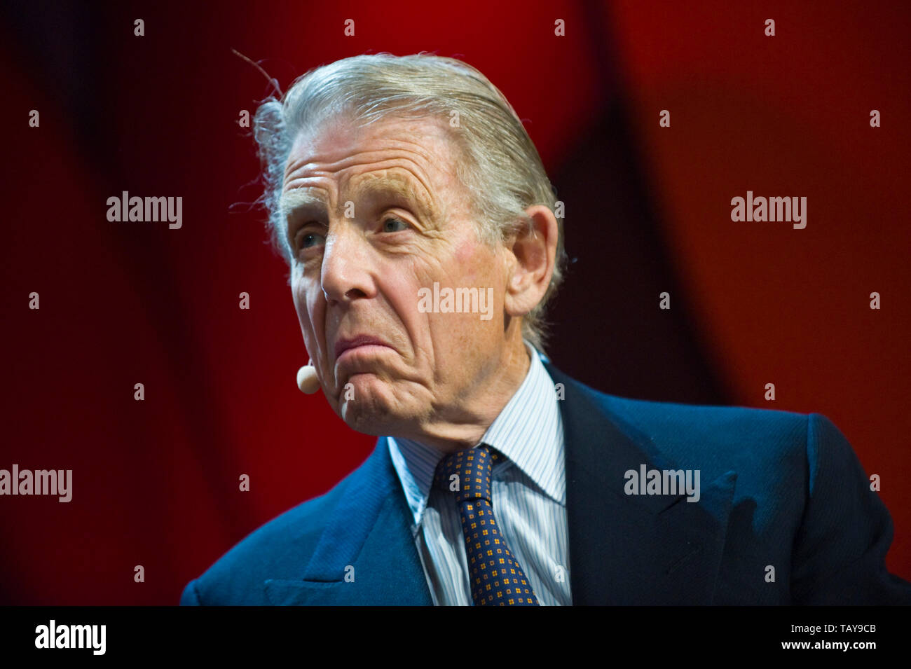 Edward Fox on stage at Hay Festival to read the works of the late John Julius Norwich Hay-on-Wye Powys Wales UK Stock Photo