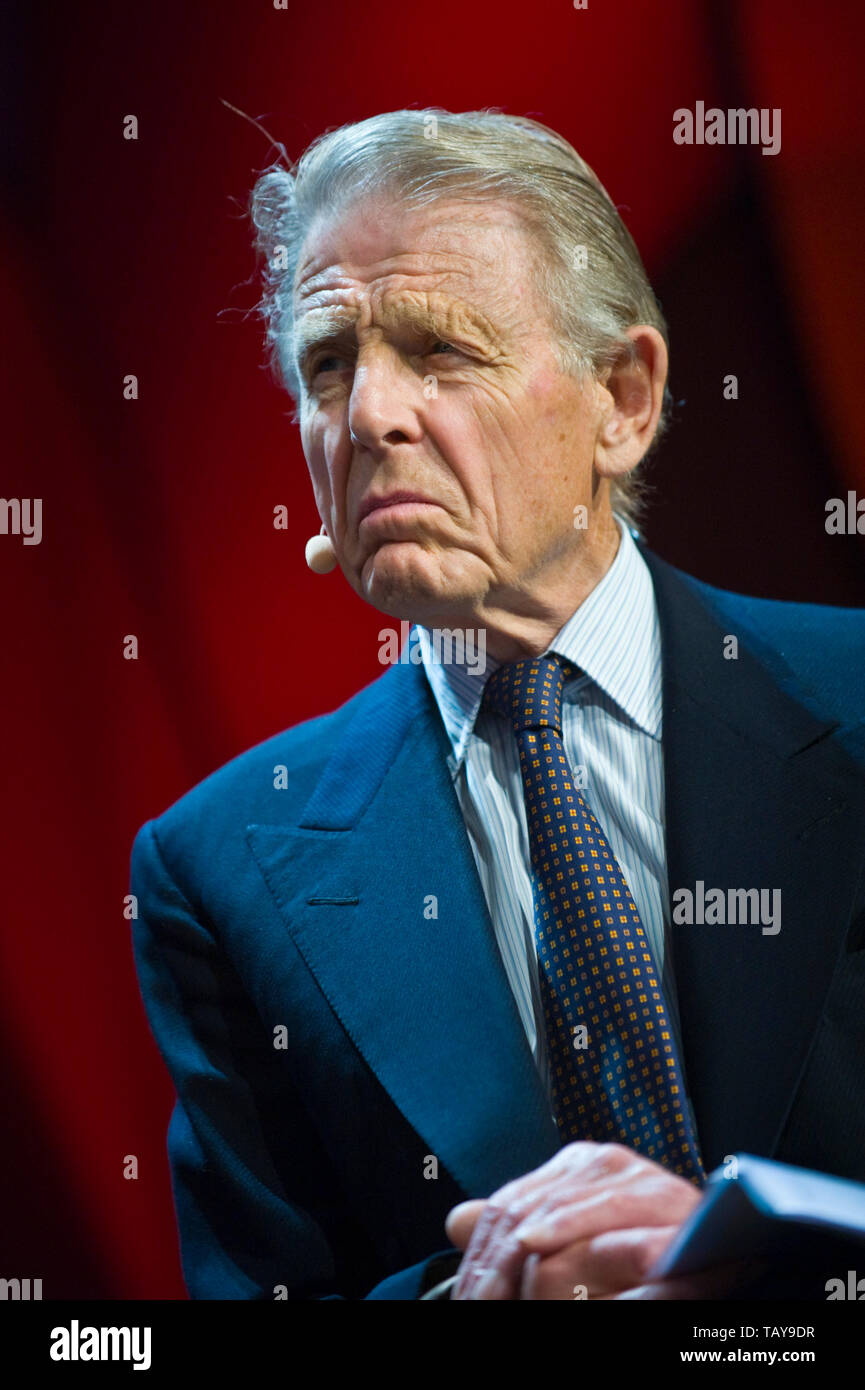 Edward Fox on stage at Hay Festival to read the works of the late John Julius Norwich Hay-on-Wye Powys Wales UK Stock Photo