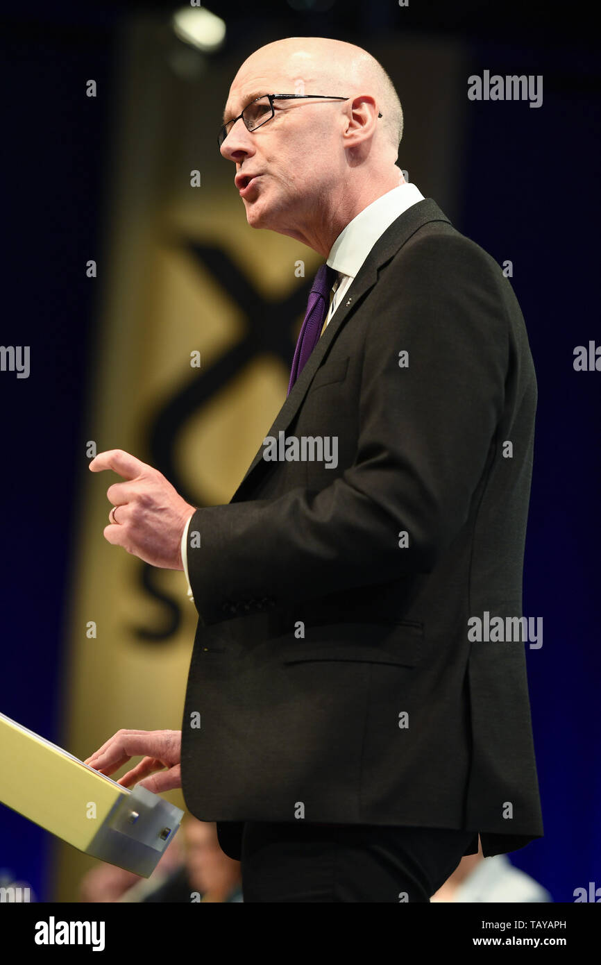 The Scottish National Party annual Spring conference is held at the EICC in Edinburgh.  Featuring: John Swinney Where: Edinburgh, United Kingdom When: 27 Apr 2019 Credit: Euan Cherry/WENN Stock Photo