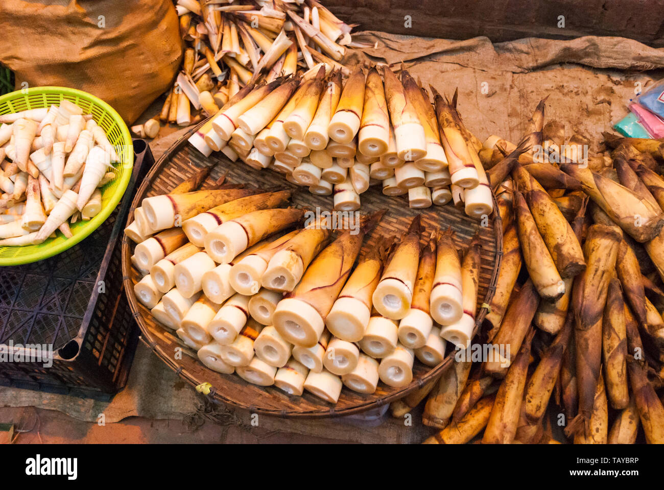 Bamboo shots for sale at the market, Laos Stock Photo Alamy