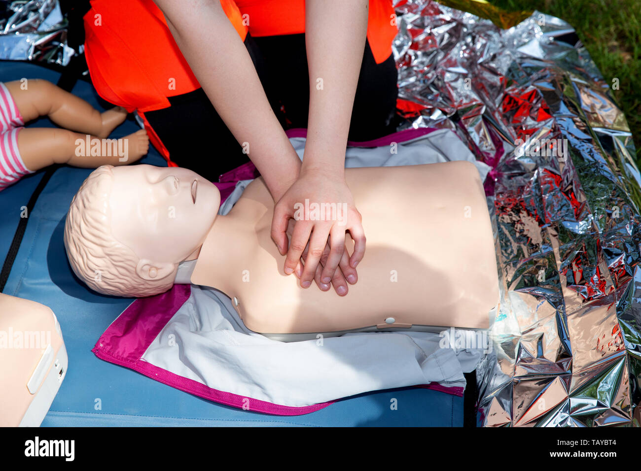 First aid training,resuscitation demonstration Stock Photo