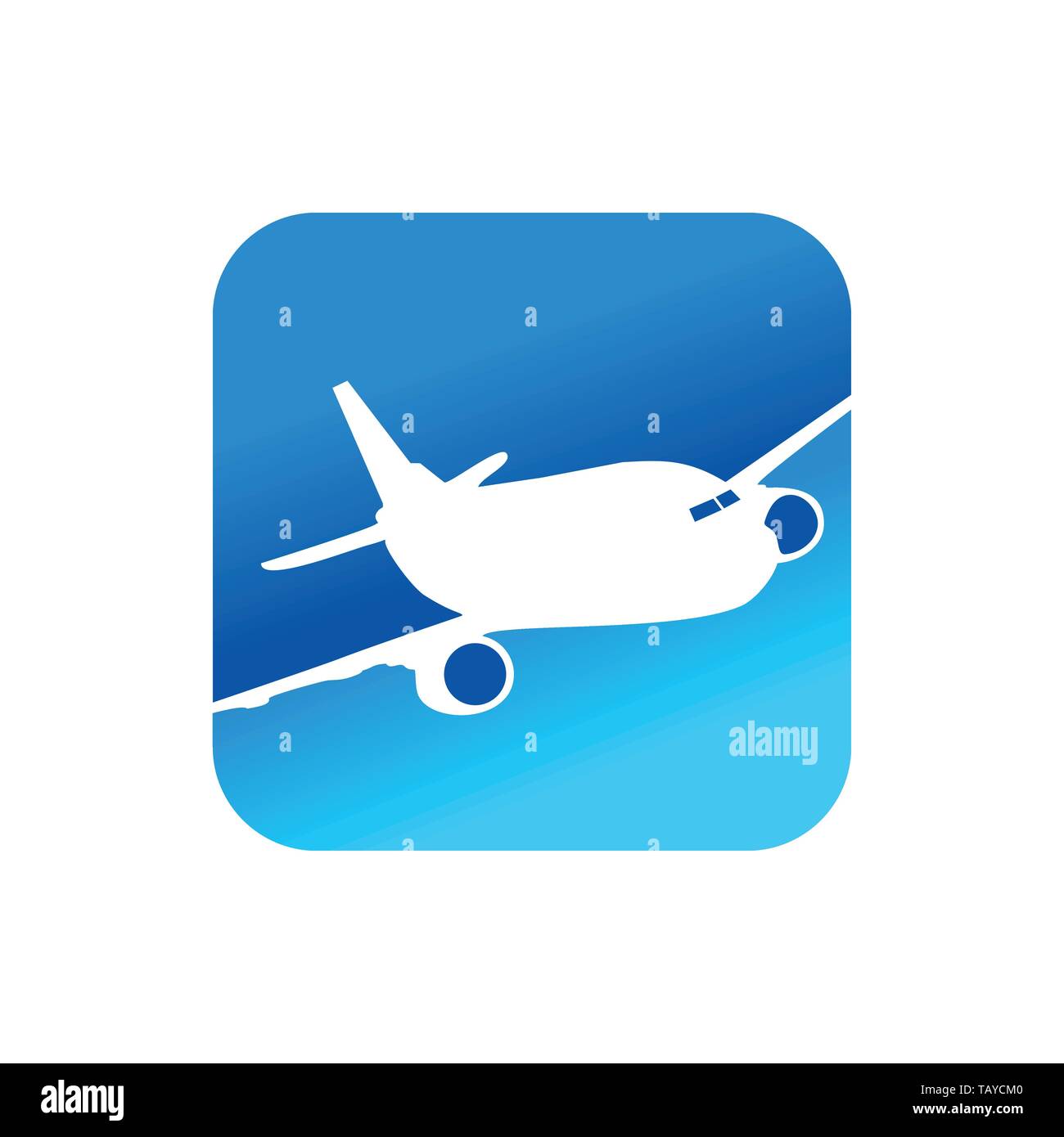 Flying Airplane Blue Rounded Square Shape Vector Icon Symbol Graphic Logo Design Template Stock Vector