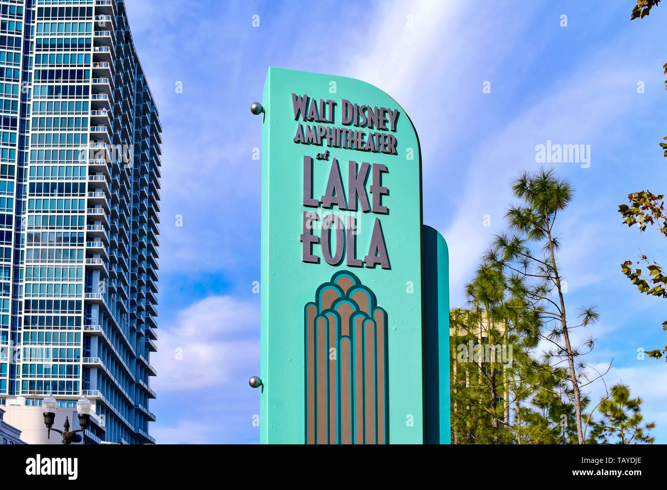 Orlando, Florida . December 24, 2018. Amphitheater sign at Lake Eola ...