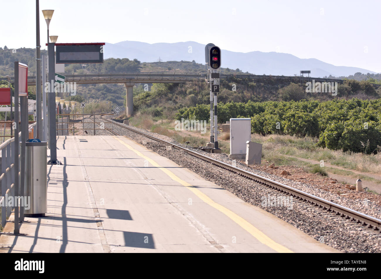 View of a station of the Spanish commuter railroad located in a rural ...