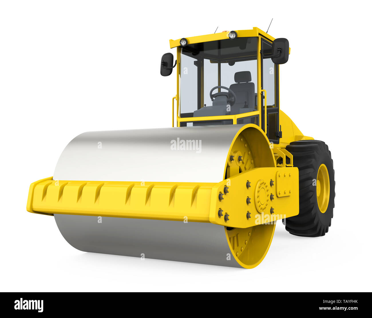 Yellow Road Roller Isolated Stock Photo Alamy
