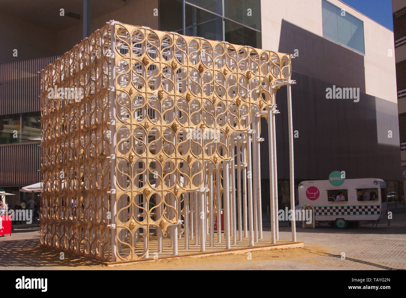 October 9, 2017. Torrent, Valencia, Spain. The Renaixement flaw that was exhibited at the Burning Man Art Festival (USA) was burned in the Plaza Mayor Stock Photo