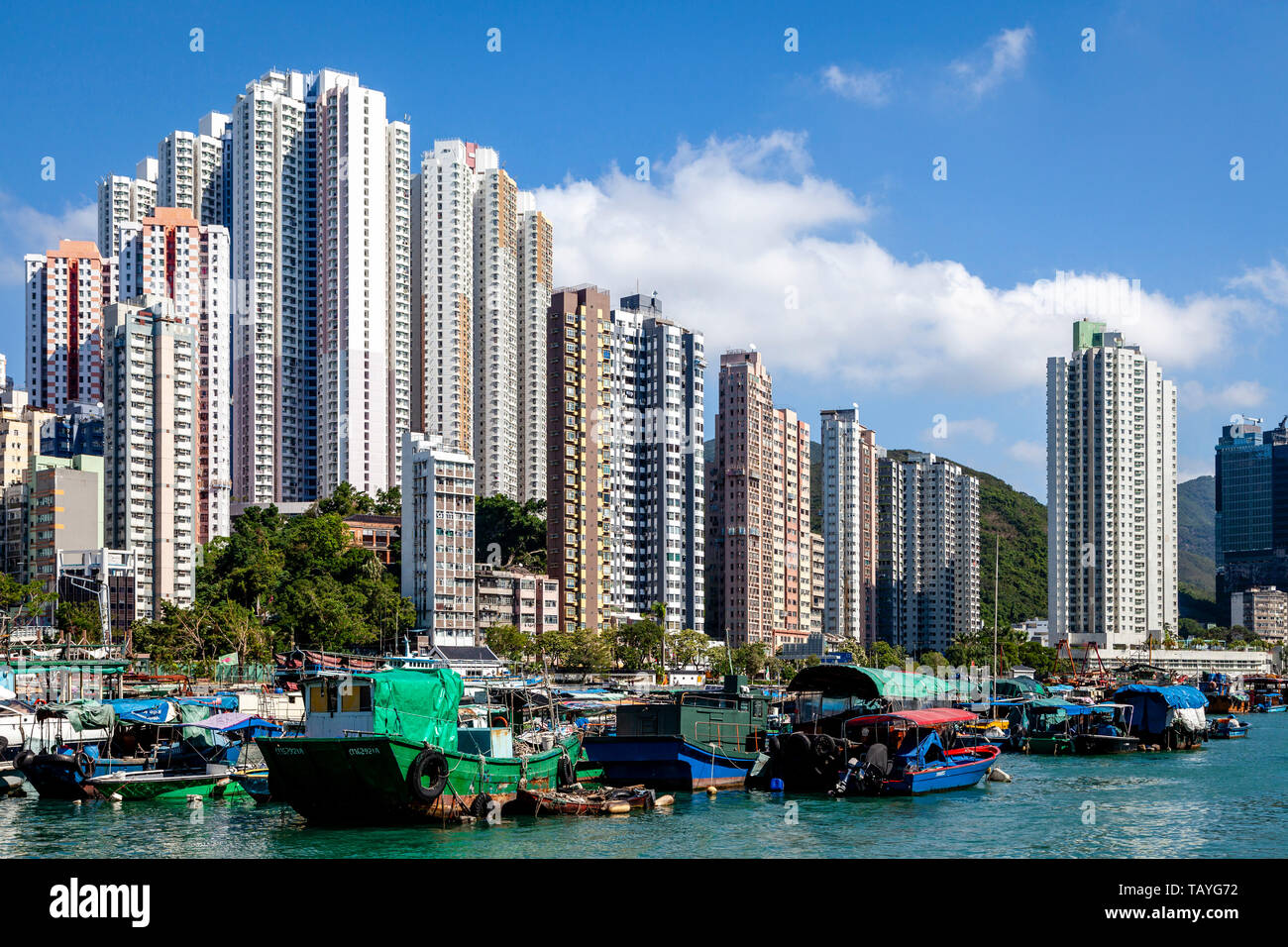 Aberdeen Harbour and Skyline, Hong Kong, China Stock Photo
