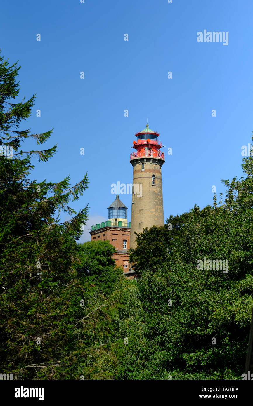 The Cape Arkona / Kap Arkona Lighthouses and farmland landscape on the German Baltic Sea coast in Mecklenburg-Vorpommern, Putgarten Rugen island. Stock Photo