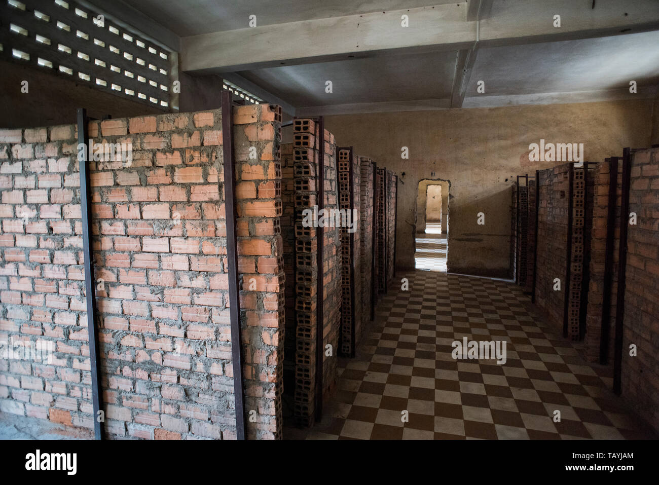 Concentration camp cells at the S-21 Tuol Sleng Genocide Museum, Phnom Penh, Cambodia. Stock Photo