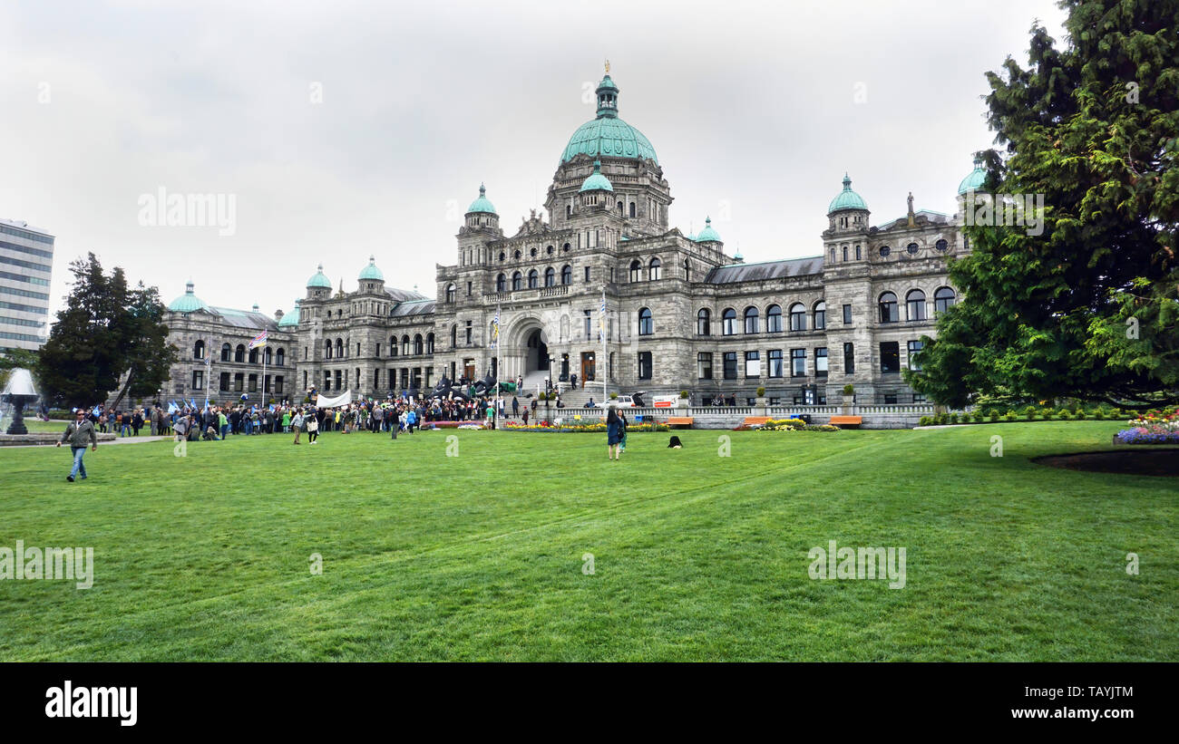 Victoria,British Columbia,Canada - May 3, 2019 - This is the Parliamont Building home of the Legislation Assembly of British Columbia. It was open in  Stock Photo