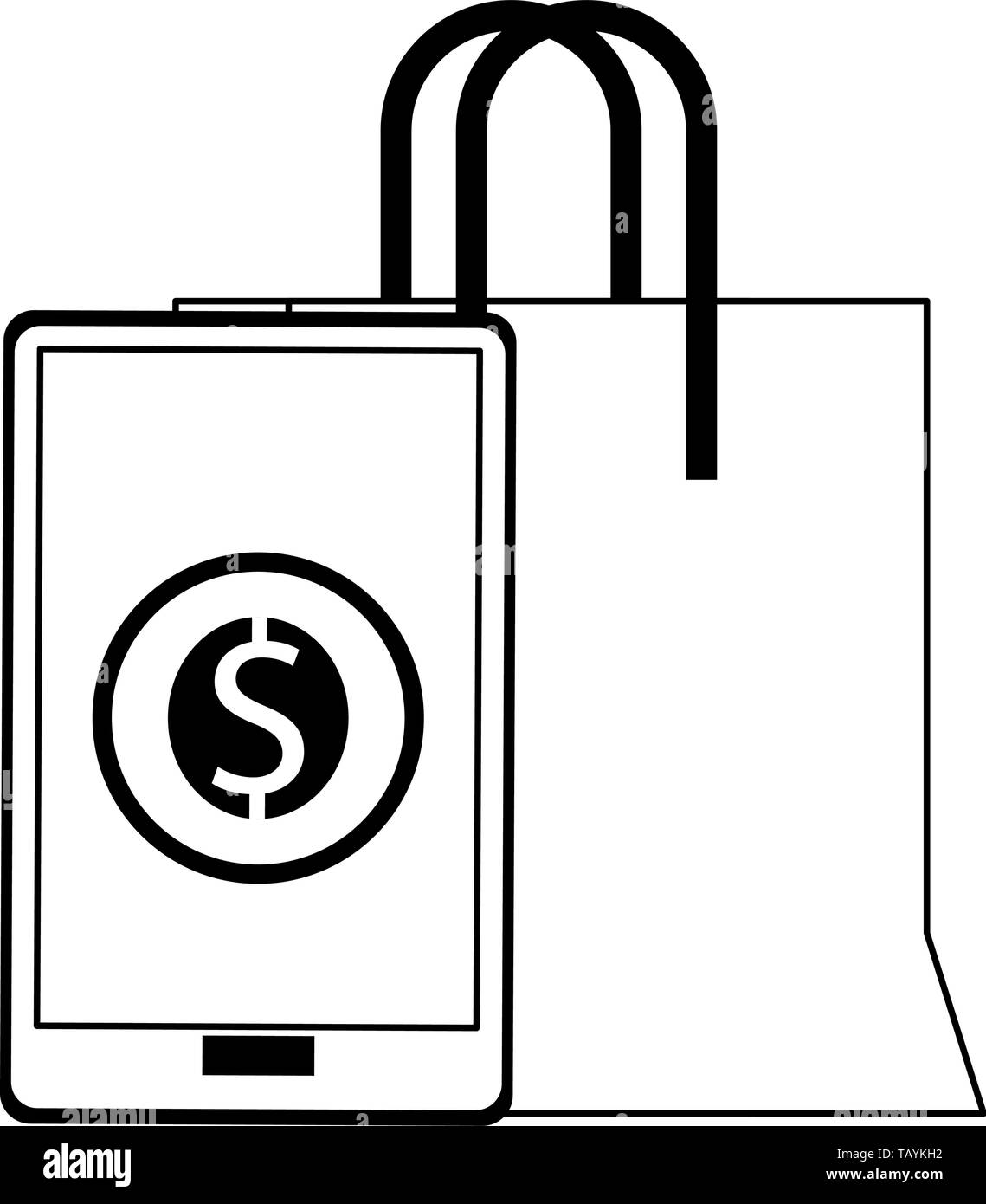 Online shopping and sales symbols in black and white Stock Vector Image ...