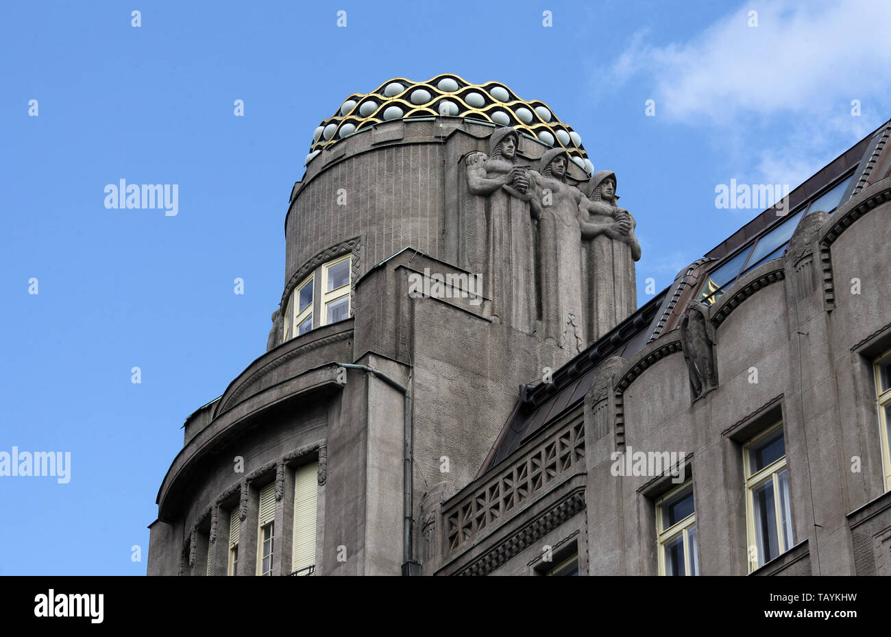 Art Nouveau style crown of the Koruna Palace in Prague Stock Photo Alamy