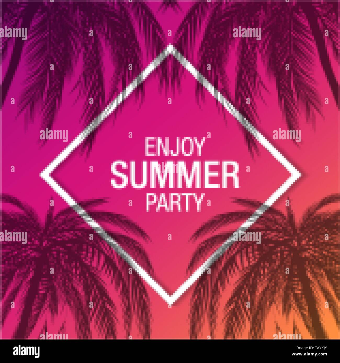 Palm Trees Silhouette Modern Summer Party Banner With Colorful