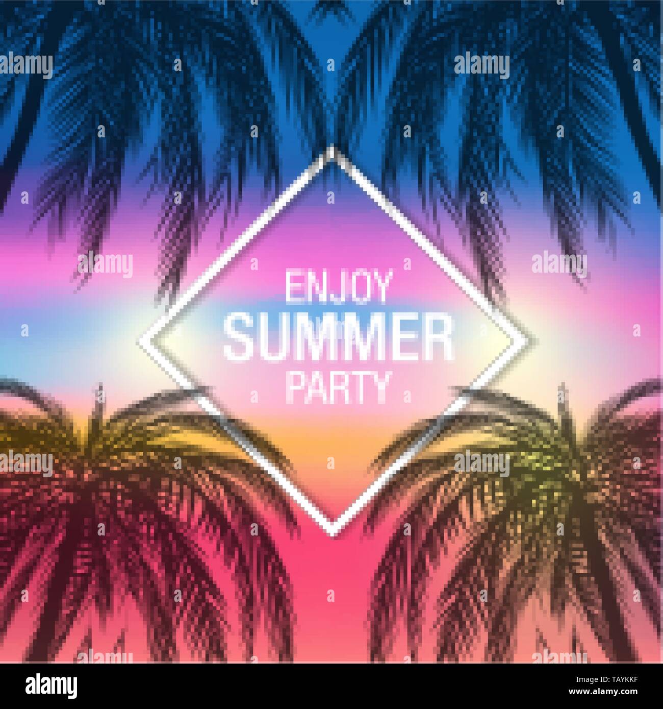 Palm Trees Silhouette Modern Summer Party Banner With Colorful