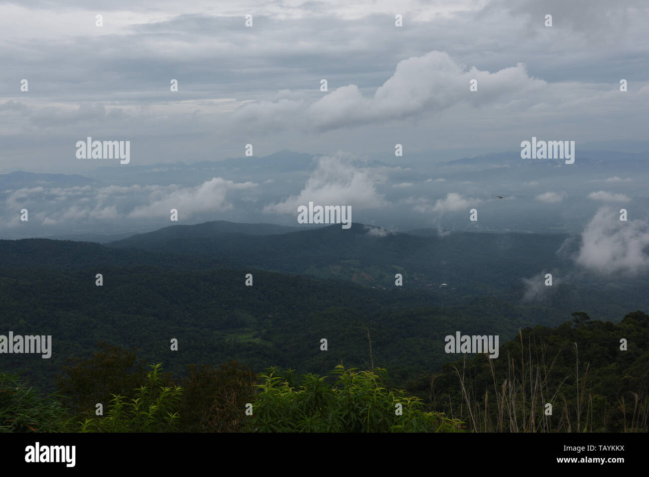 View of the surrounding area seen from the mountain viewpoint of Mon Cham, Chiang Mai Province, Thailand Stock Photo