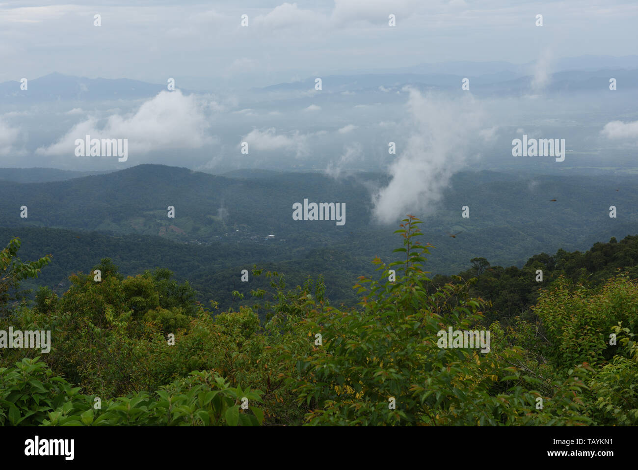 View of the surrounding area seen from the mountain viewpoint of Mon Cham, Chiang Mai Province, Thailand Stock Photo