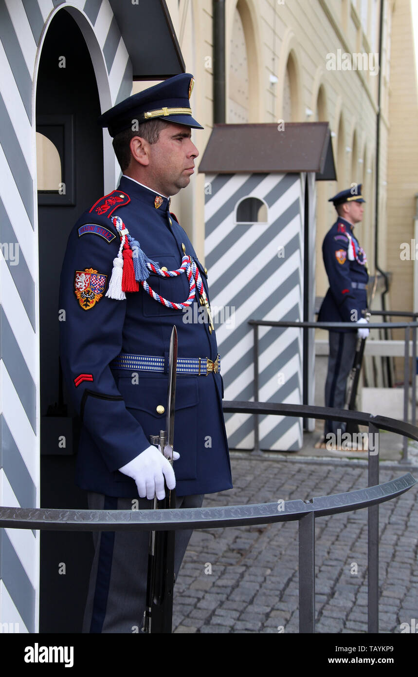 Guards on duty at Prague Castle Stock Photo