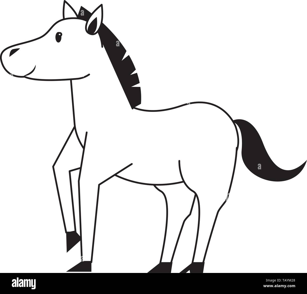 Horse wildlife cute animal cartoon in black and white Stock Vector