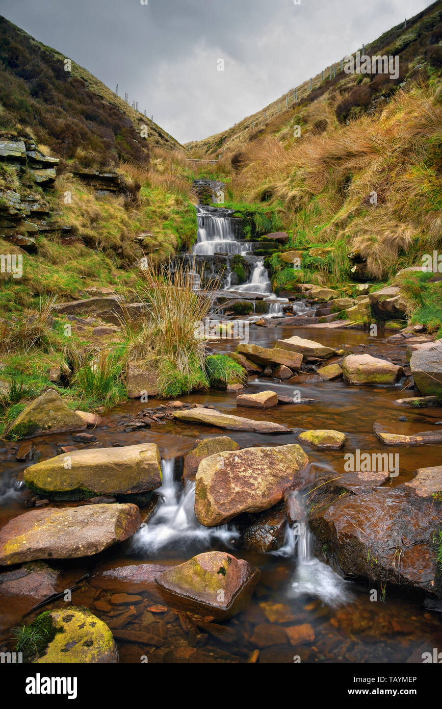 UK,Derbyshire,Peak District,Nether North Grain Waterfalls Stock Photo