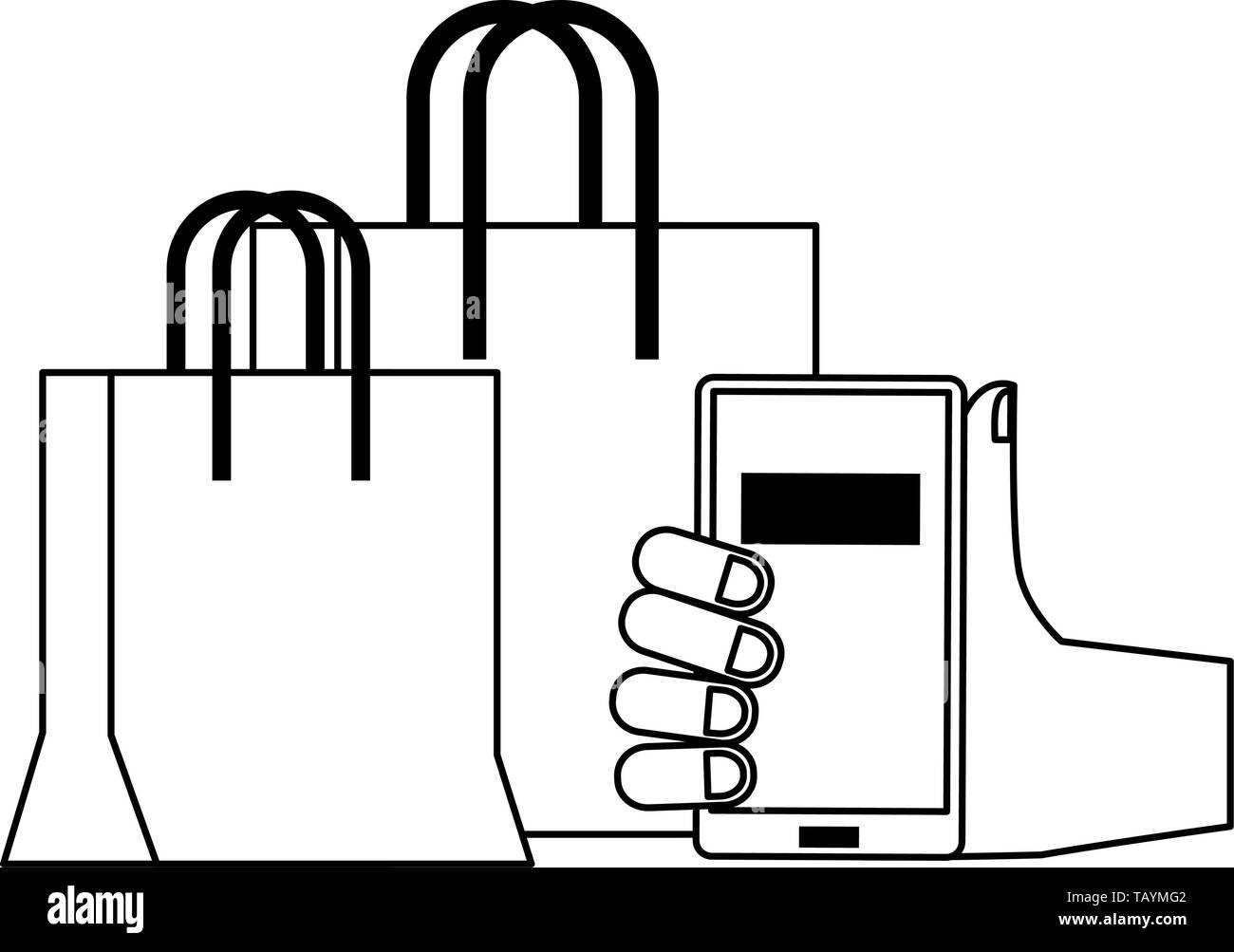Online shopping and sales symbols in black and white Stock Vector Image ...