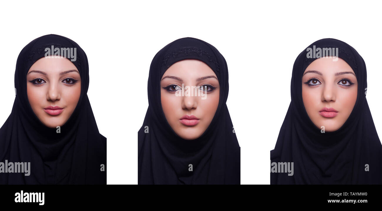 Muslim young woman wearing hijab on white Stock Photo - Alamy