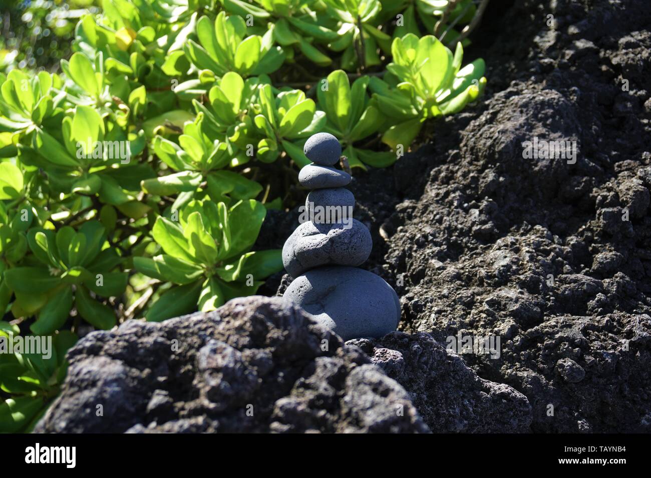 Stacked rocks form a peaceful zen on the island of Maui Stock Photo - Alamy