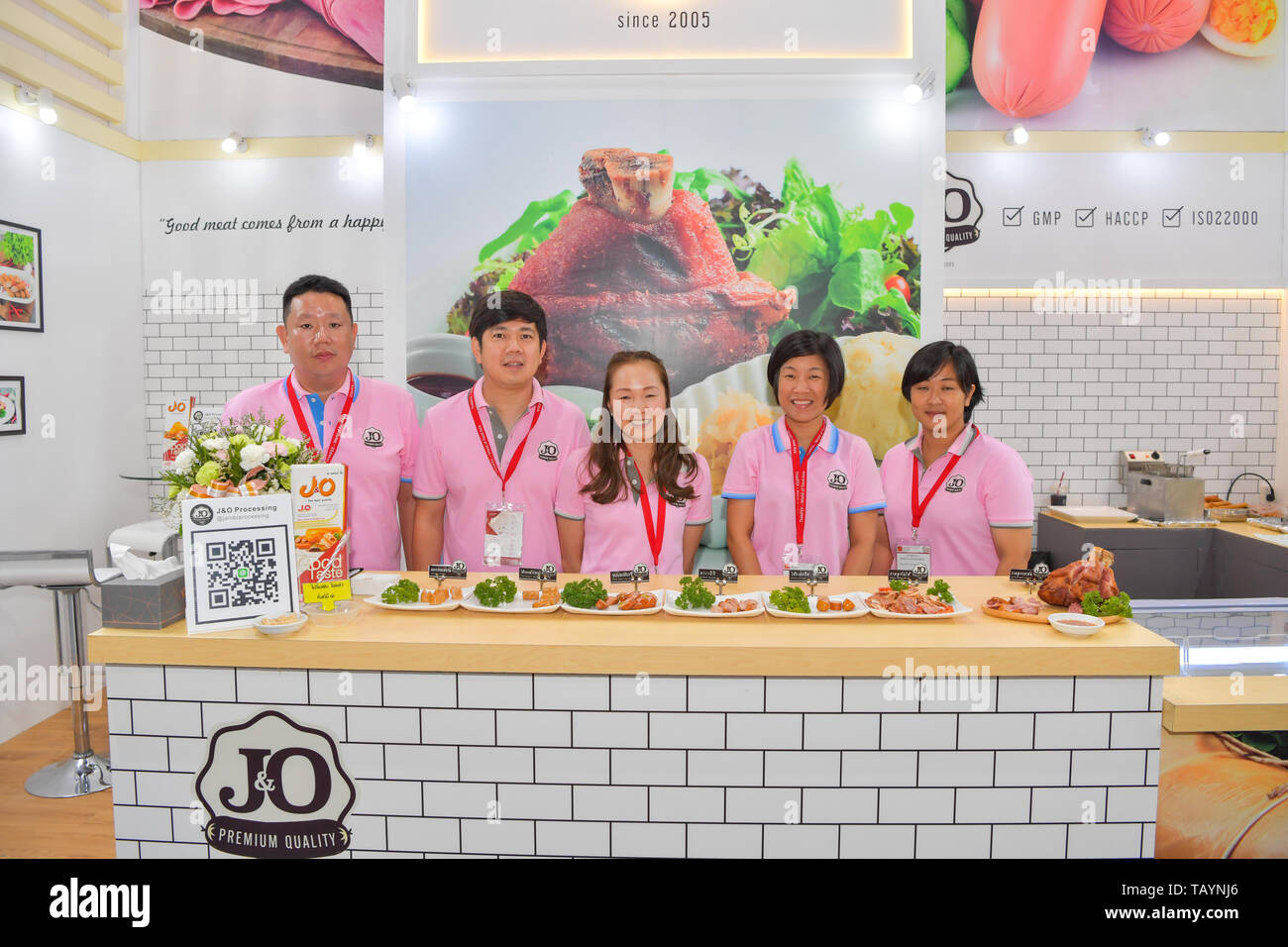NONTHABURI - MAY 28 : Chefs are cooking demonstrations to visitors and customer in during exhibition of THAIFEX - World of food ASIA 2019 on May 28, 2 Stock Photo