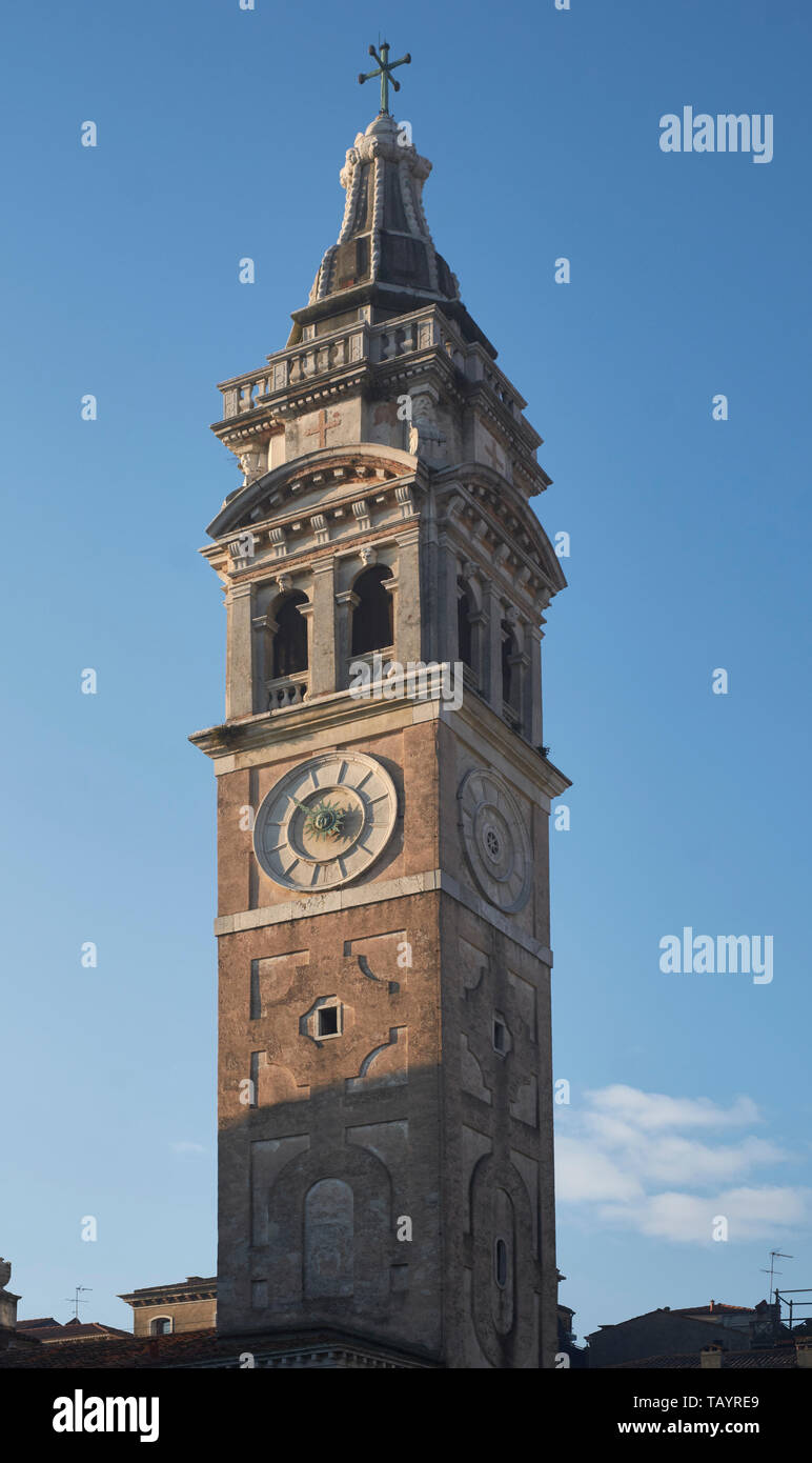 Santa Maris Formosa, Venice. The tower, or campanile, designed by Francesco Zucconi, a priest, in 1678-88. It stands 30 metres high. Stock Photo
