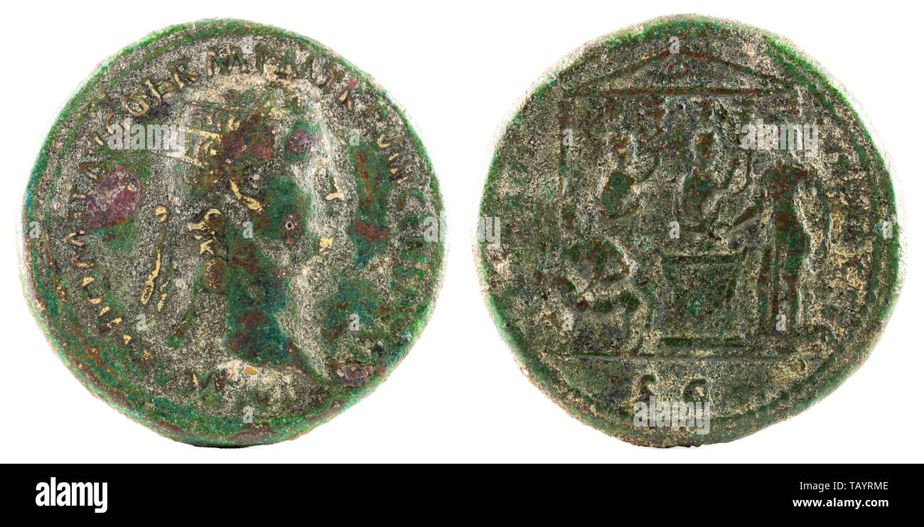 Dupondius. Ancient Roman bronze coin of Emperor Domitian Stock Photo