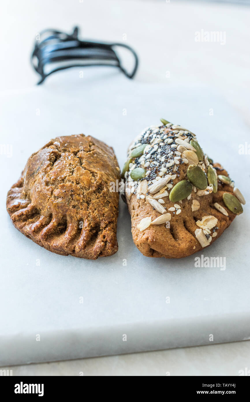 Homemade Salty Turkish Style Pastries with Cottage Cheese and Pumpkin Seeds / Salted Pogaca. Organic Traditional Food. Stock Photo
