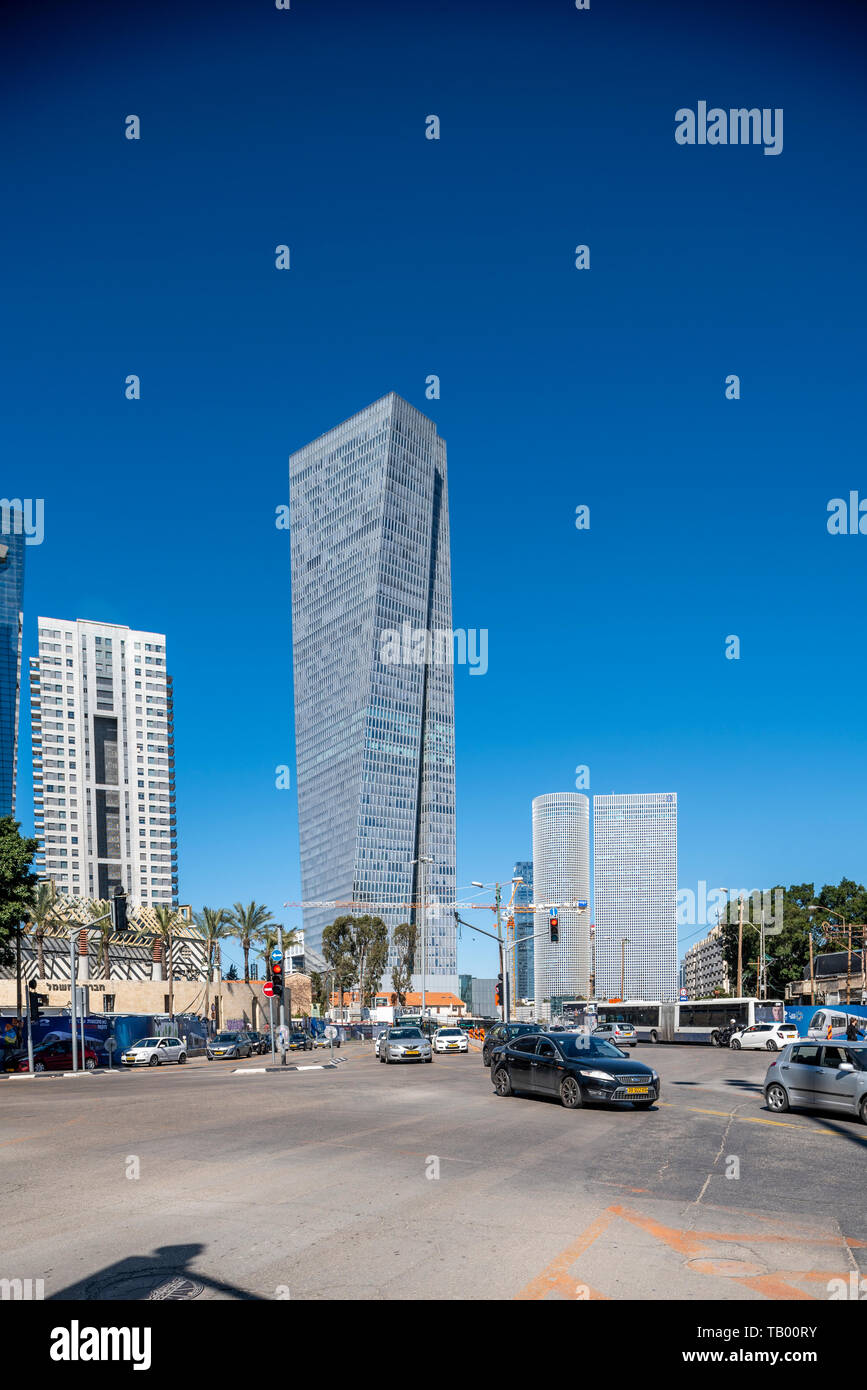 Israel, Tel Aviv-Yafo - 08 March 2019: Azrieli Sarona high-rise office building designed by Moshe Tzur architects Stock Photo