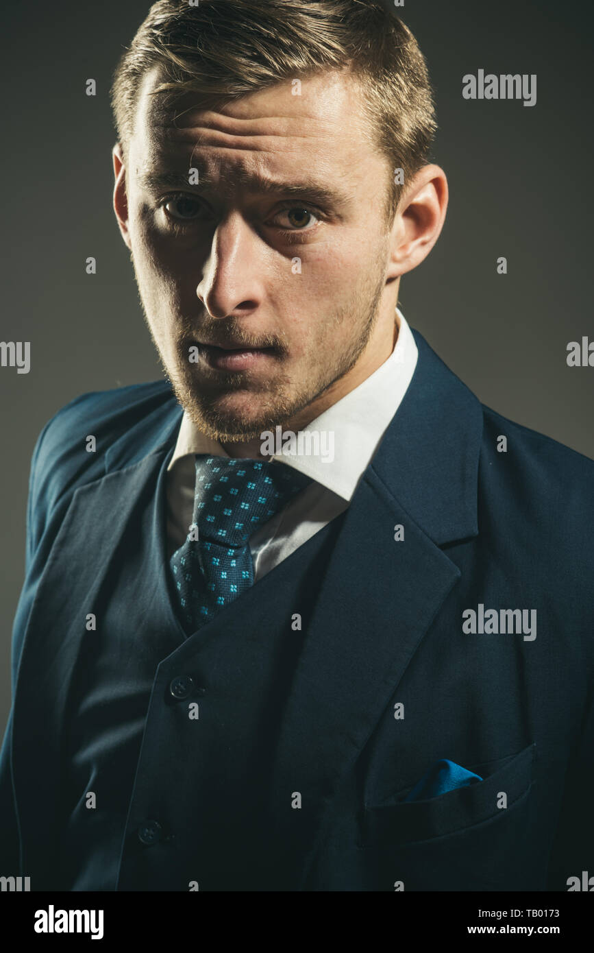 Hair Concept Man With Blond Hair Businessman With Unshaven Face