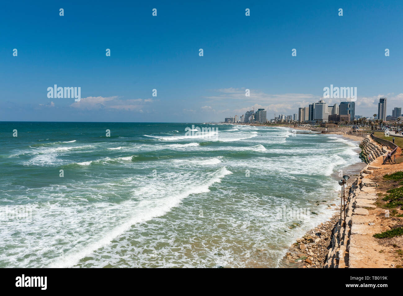 Israel, Tel Aviv-Yafo - 19 April 2019: Cityscape of Tel Aviv taken from Jaffa Stock Photo