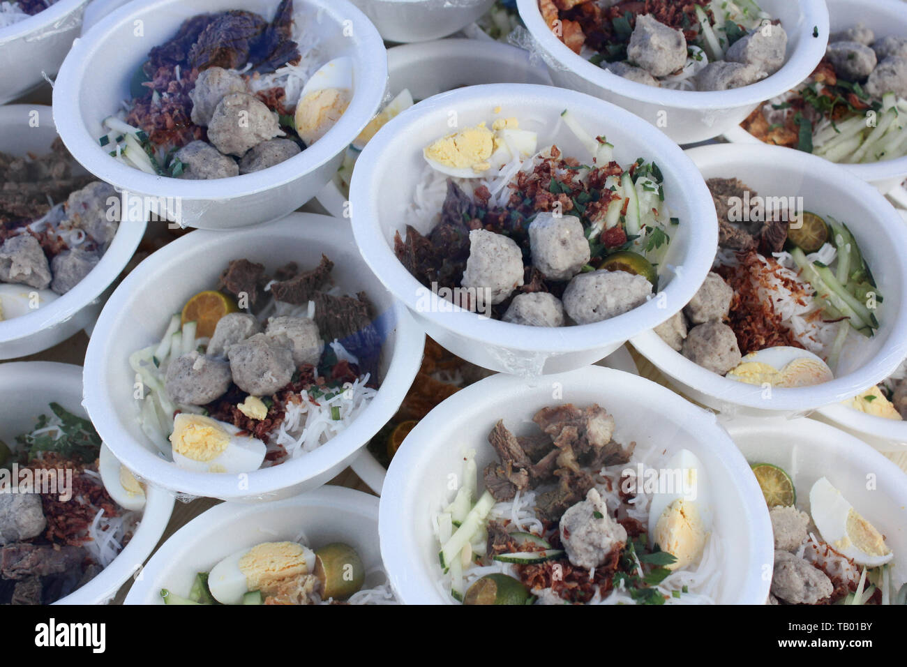 Famous indonesian street food  dish called Bakso at bazaar. Stock Photo