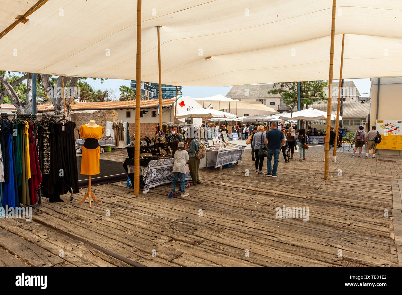 Israel, Tel Aviv - 24 April 2019: Arts and crafts market in Hatachana old train station in Jaffa Stock Photo