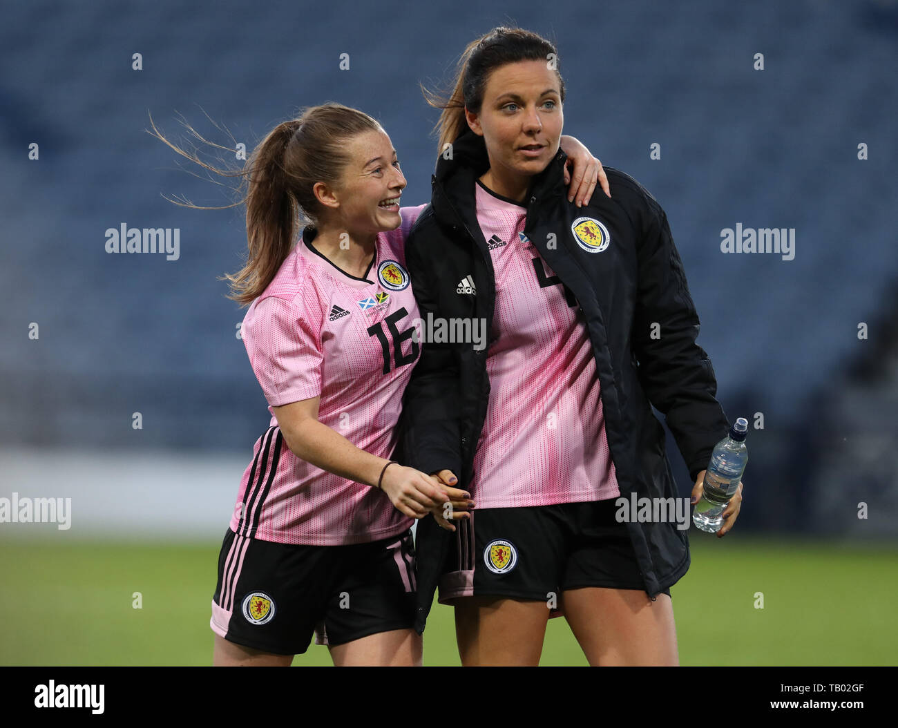 Scotland's Christie Murray and Rachel Corsie at full time after the international friendly match at Hampden Park, Glasgow. Stock Photo