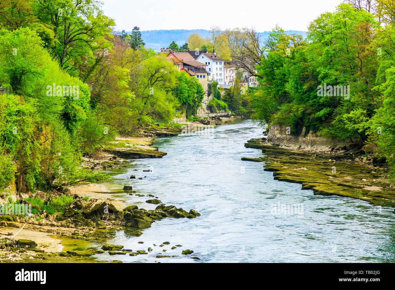 Aare river in Brugg City in Switzerland Stock Photo