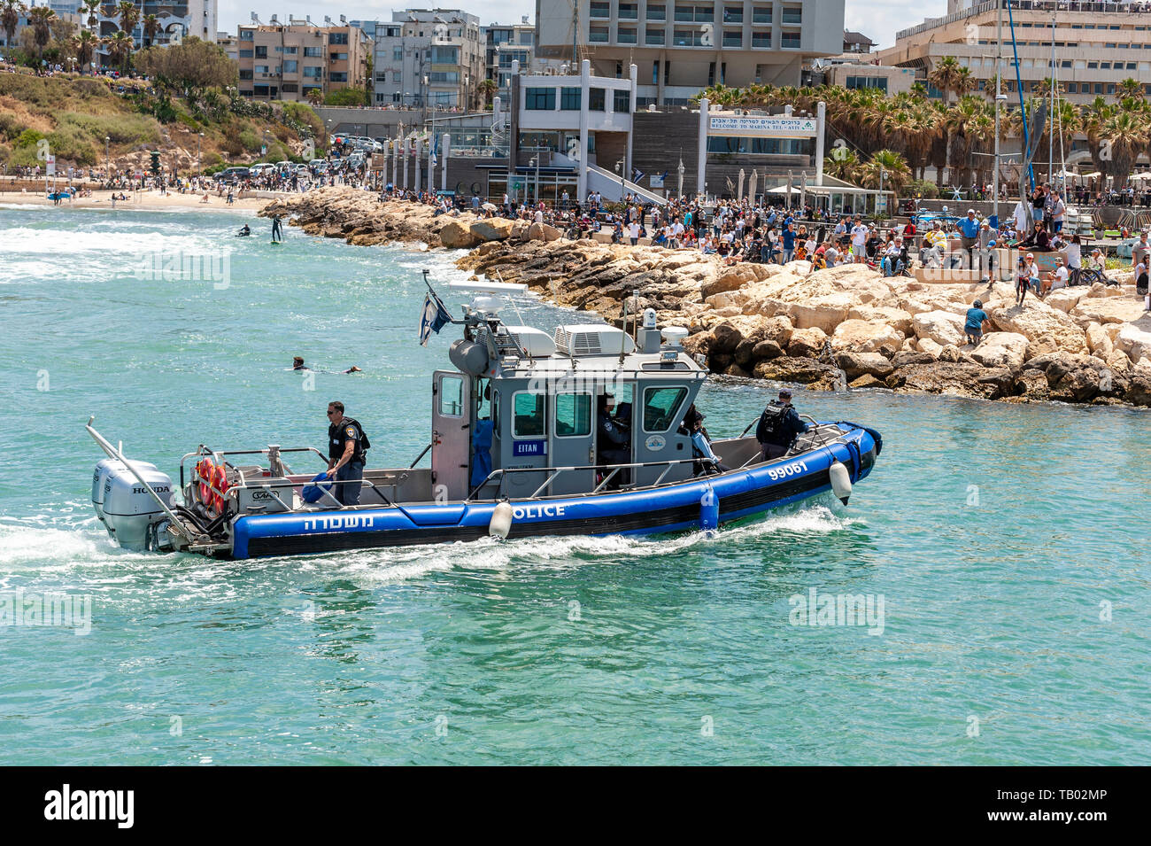 Israel, Tel Aviv-Yafo - 09 May 2019: Israeli police boat Stock Photo
