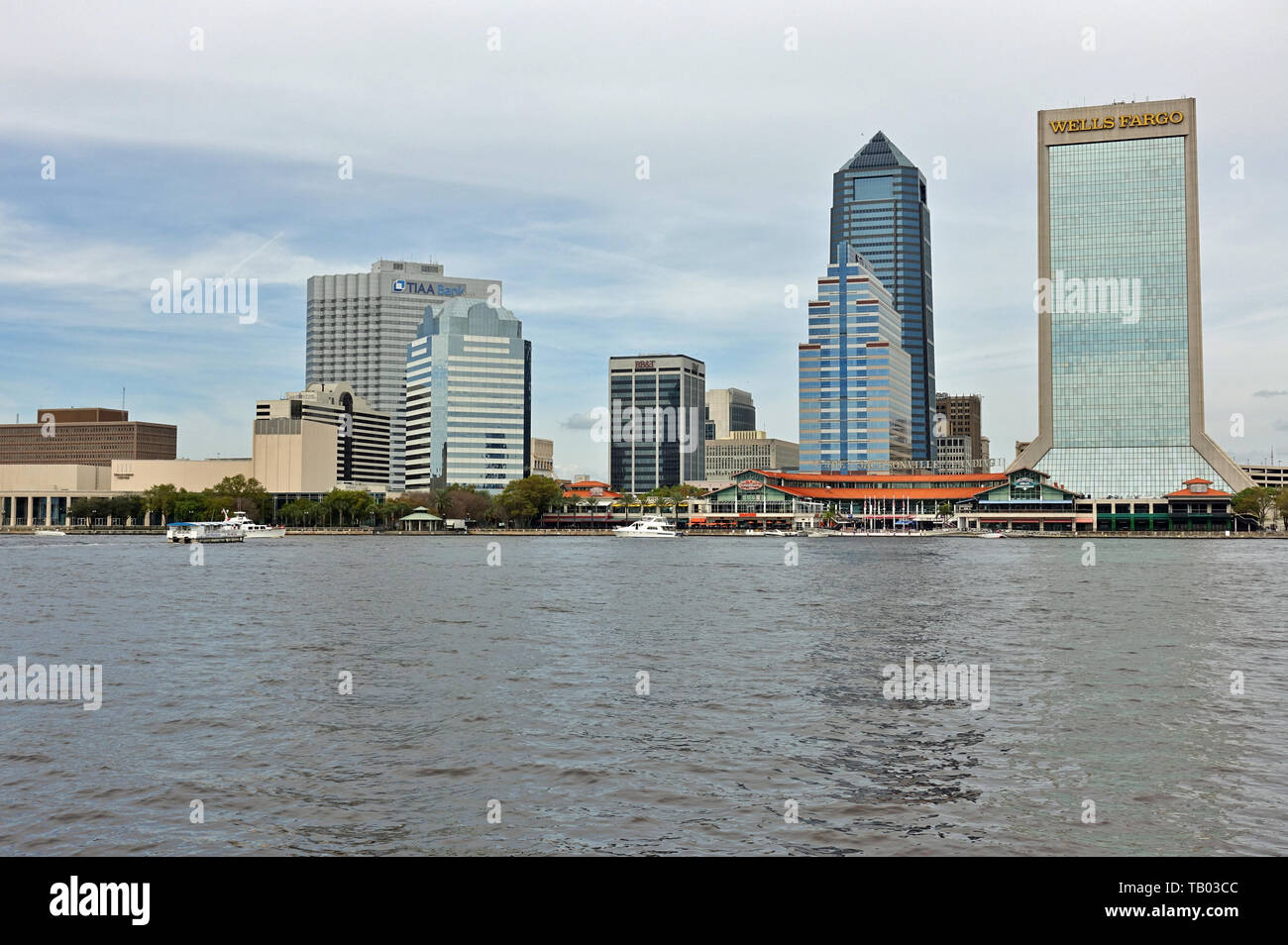 JACKSONVILLE, FL -9 MAR 2019- View of the Jacksonville skyline and the St Johns River in Jacksonville, Florida, United States. Stock Photo