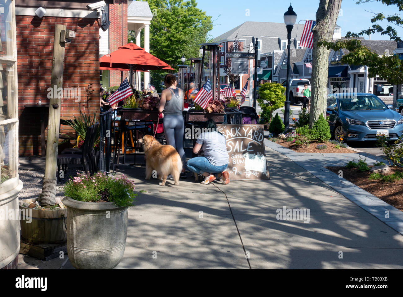 Main Street sidewalk in Falmouth, Cape Cod, Massachusetts with outdoor dining Stock Photo Alamy