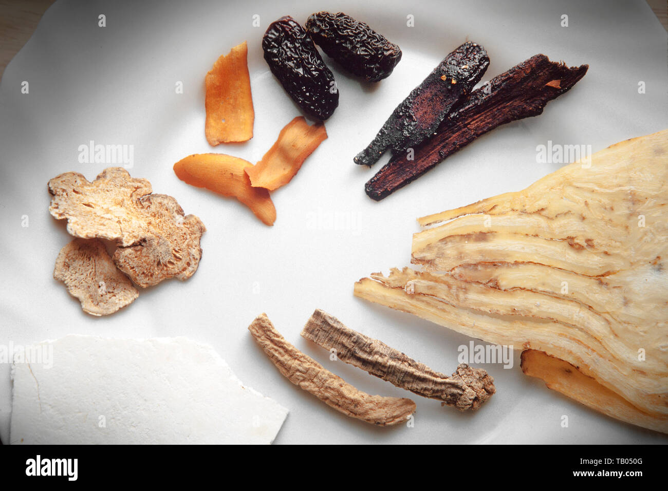 Traditional Chinese medicine herb ingredients. Stock Photo