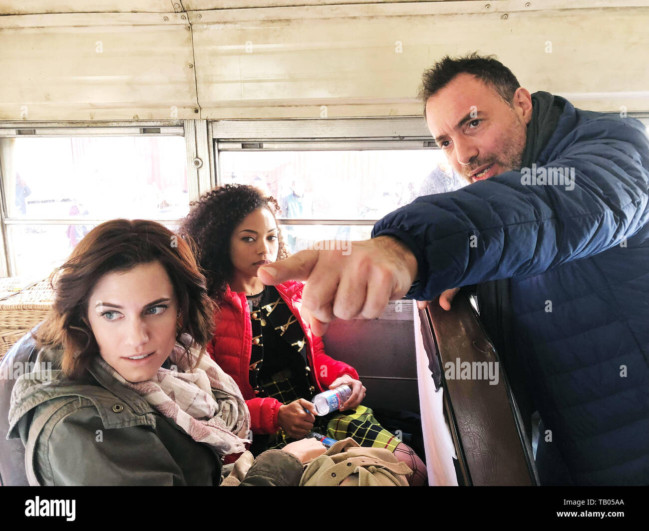 THE PERFECTION, from left: Allison Williams, Logan Browning, director Richard Shepard, on-set, 2019. © Netflix /courtesy Everett Collection Stock Photo