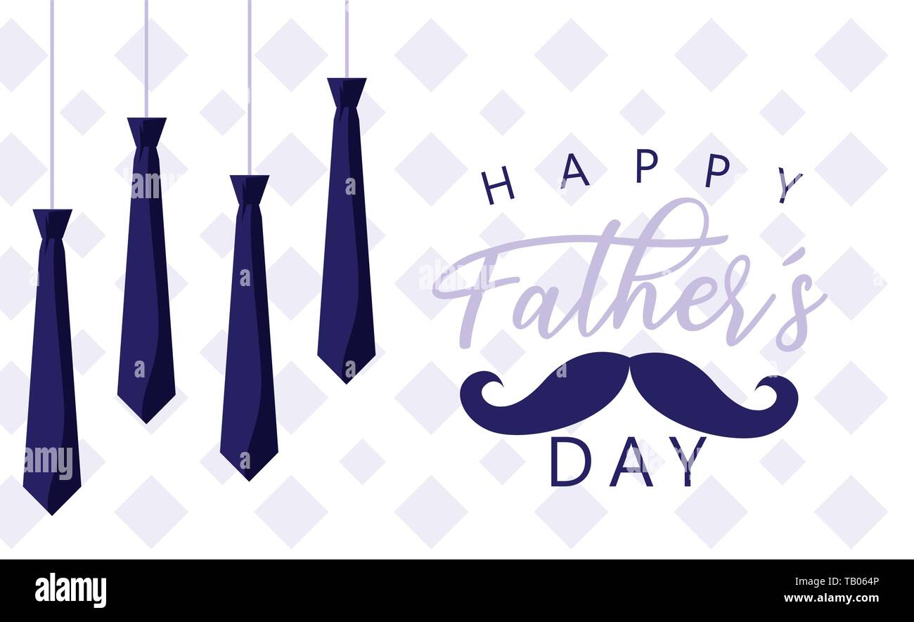happy father day card with neckties hanging and moustache vector ...