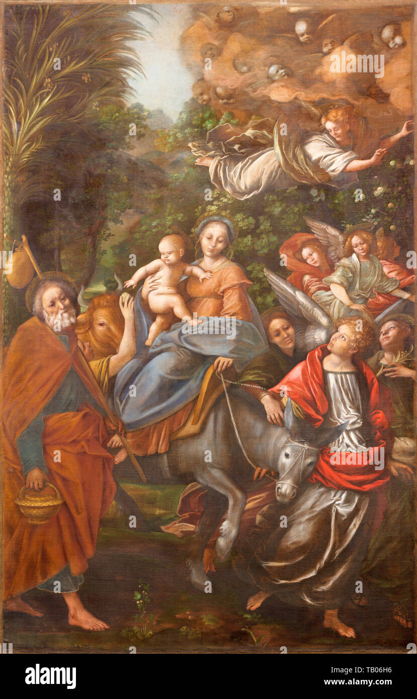 COMO, ITALY - MAY 8, 2015: The painting Flight to Egypt in Duomo by Gaudenzio Ferrari (1480 - 1546). Stock Photo