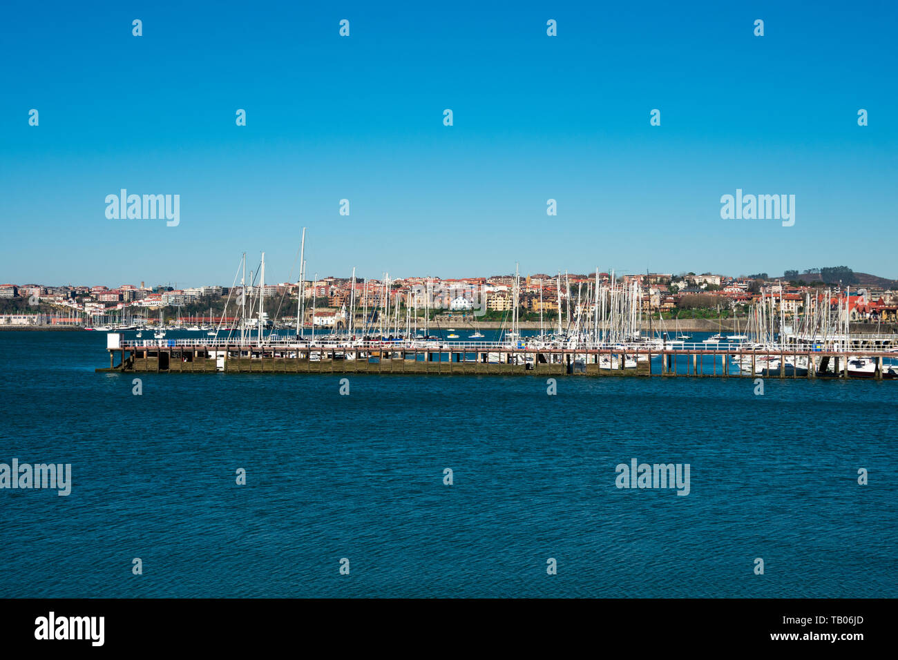 Portugalete, Spain. February 14, 2019. Pier and sailboats, on Nervion river Stock Photo