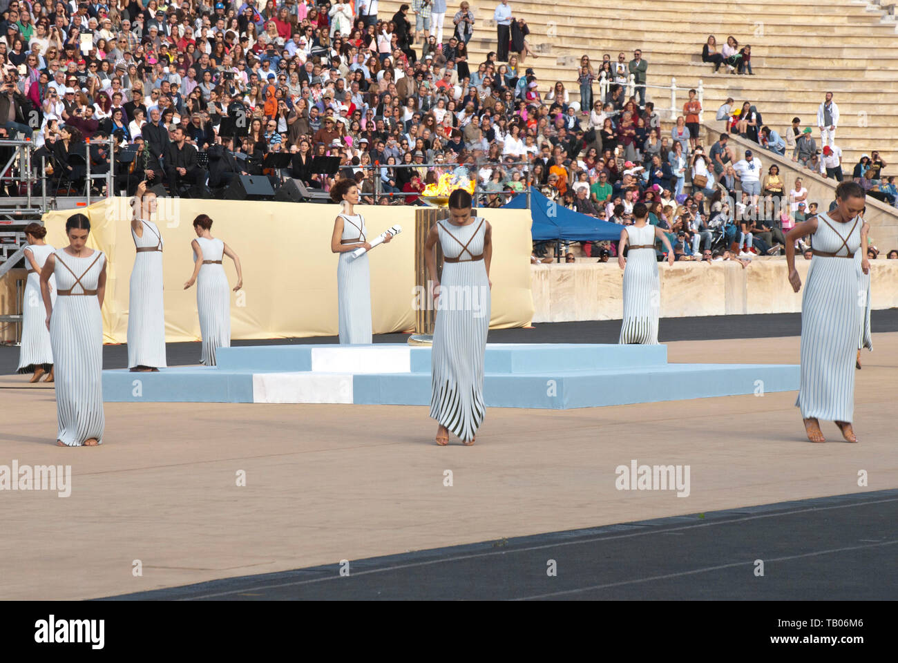 Olympic flame relay ceremony in Athens, Greece. Stock Photo