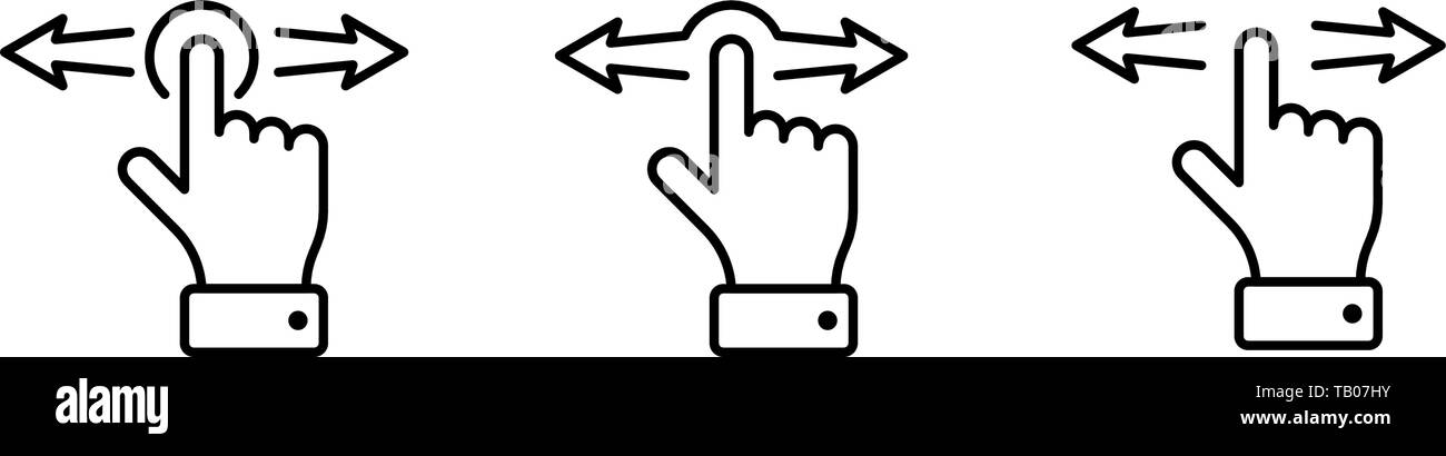 Hand finger swipe gestures icon set line vector illustration Stock Vector